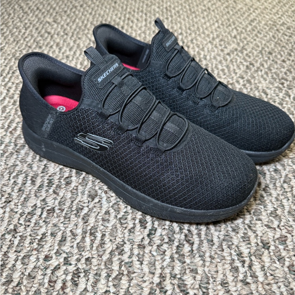 Skechers Slip Resistant Work Black Sneakers Breathable Mesh Comfort